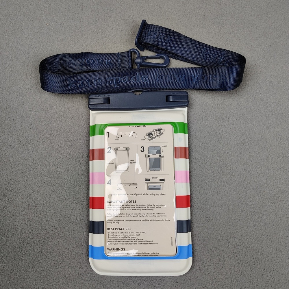 Kate Spade Waterproof Phone Pouch Multicolor Stripe W Lanyard Touch Capable 6.7"